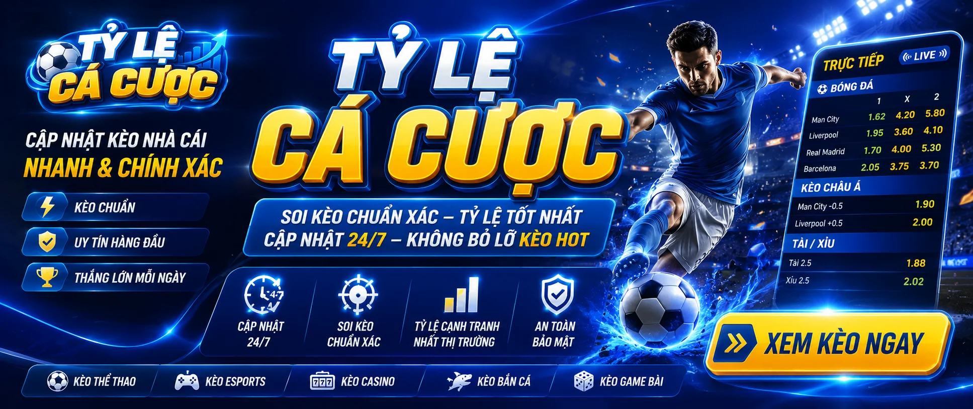 Tỷ Lệ Cá Cược - Cập Nhật Kèo Nhà Cái Nhanh & Chính Xác